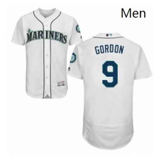 Mens Majestic Seattle Mariners 9 Dee Gordon White Home Flex Base Authentic Collection MLB Jersey